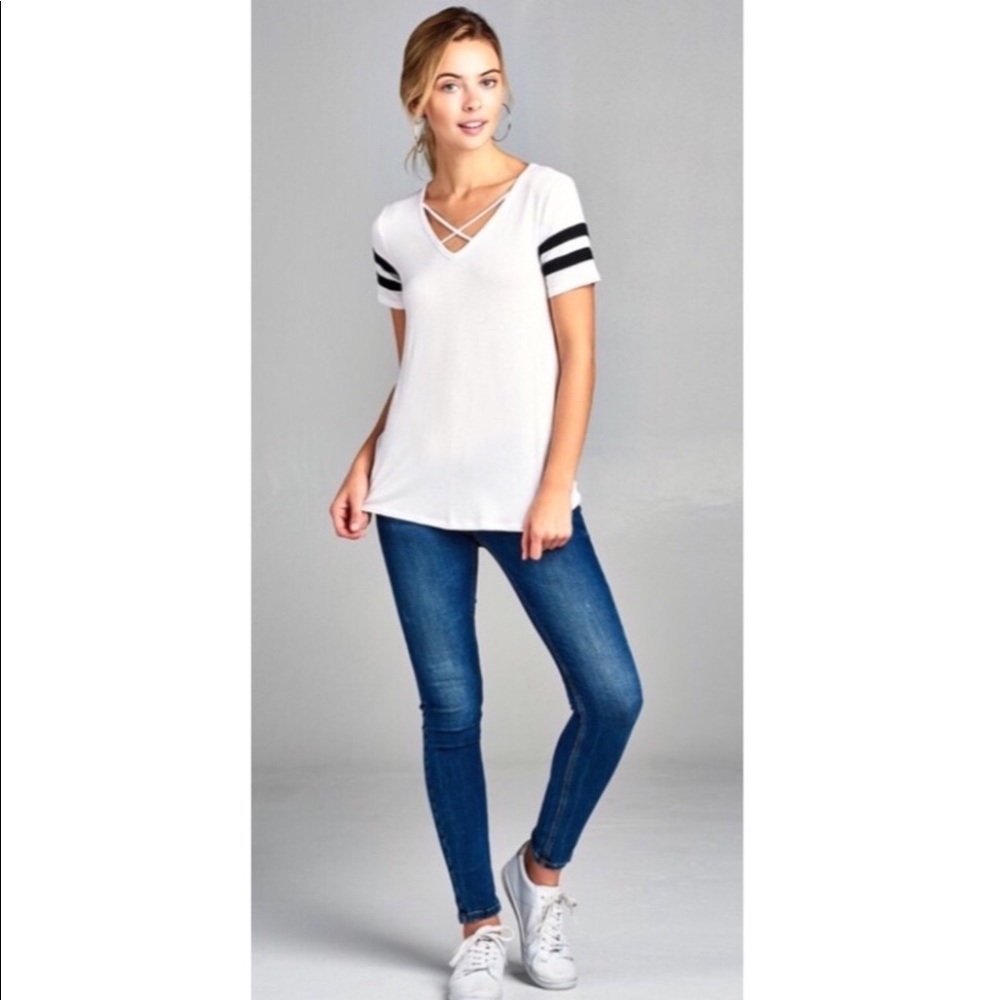 Criss Cross Neck Varsity Top